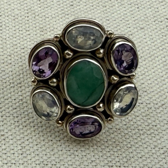 Nicky Butler Sterling Silver Emerald Moonstone & Amethyst  Ring Size 8 - Picture 8 of 8
